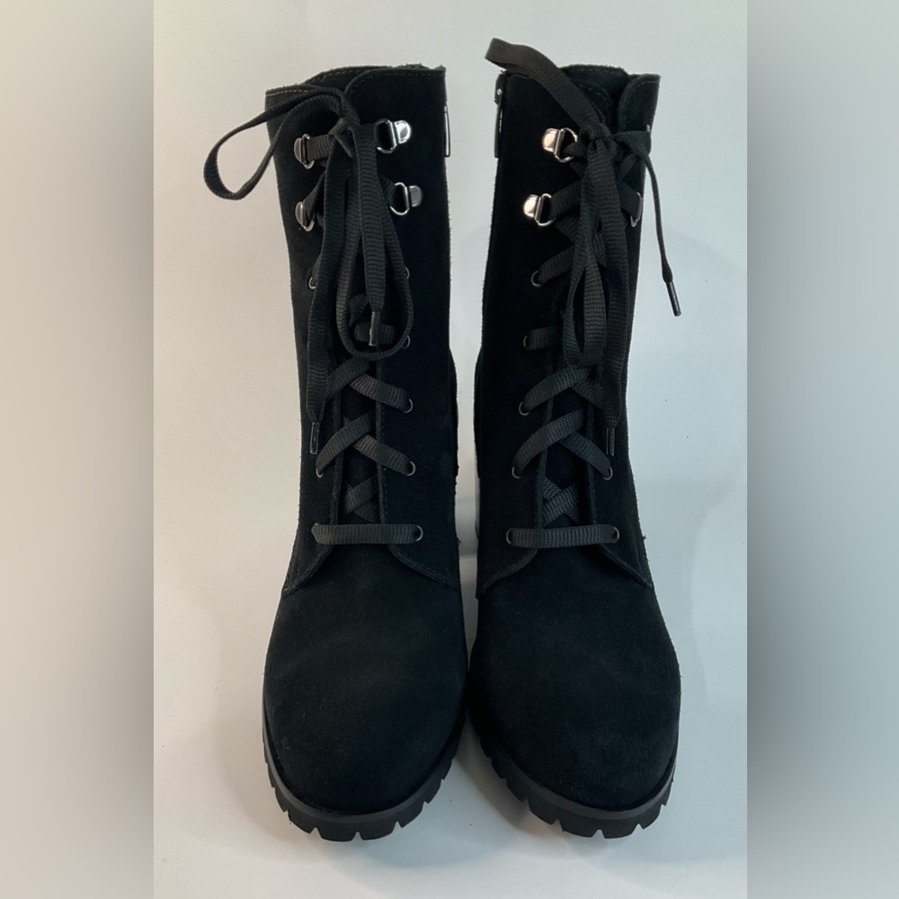 La Canadienne Parkera Women's Black Suede Lace Up Zip Casual Mid Boots - Picture 2 of 11